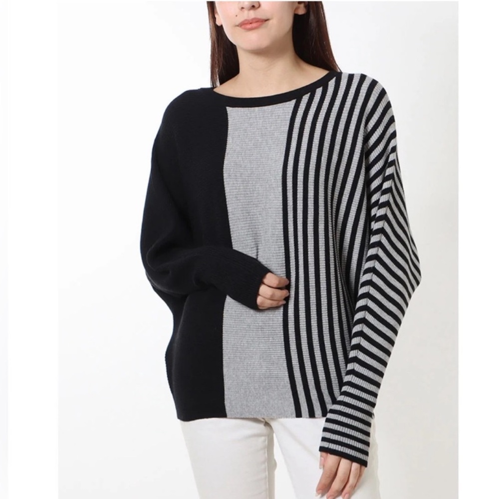 Philosophy Black & Grey Striped Sweater M | Colorblock Knit